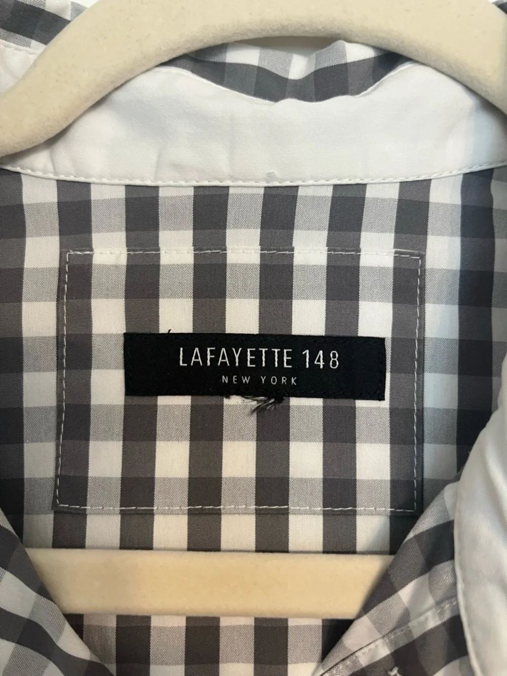 Lafayette 148 New York Gray and White Gingham Shirt - Picture 3 of 8